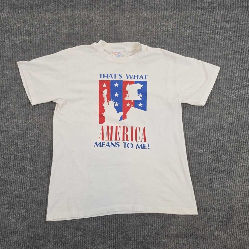 Vintage 90s Hanes Heavyweight America Means To Me T Shirt Med. Single Stitch USA